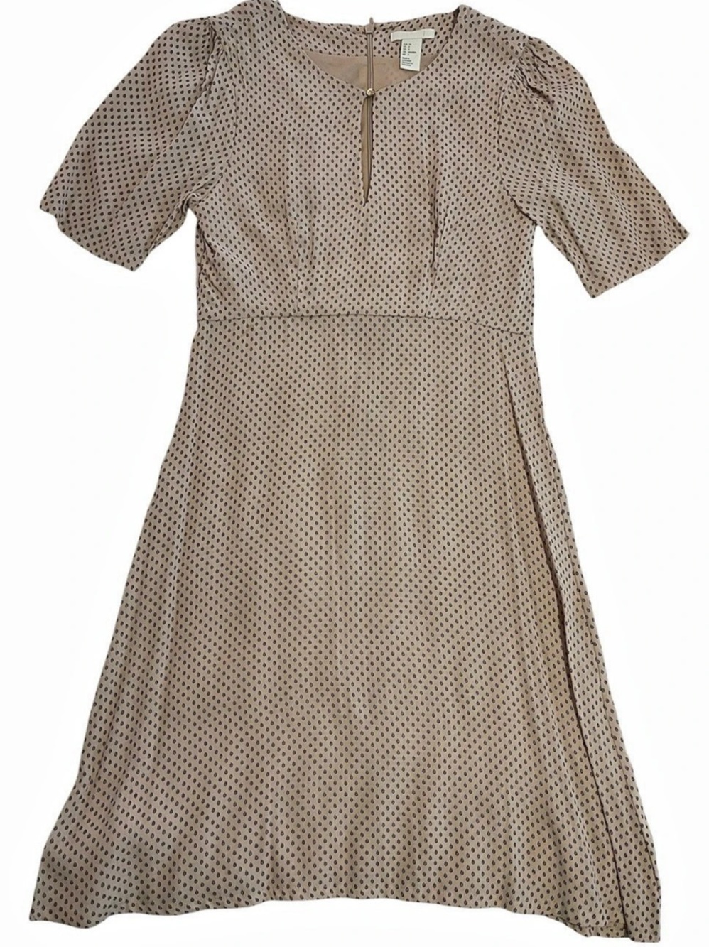 H&M Blush Pink Black Print Puff Sleeve Midi Dress Size 4